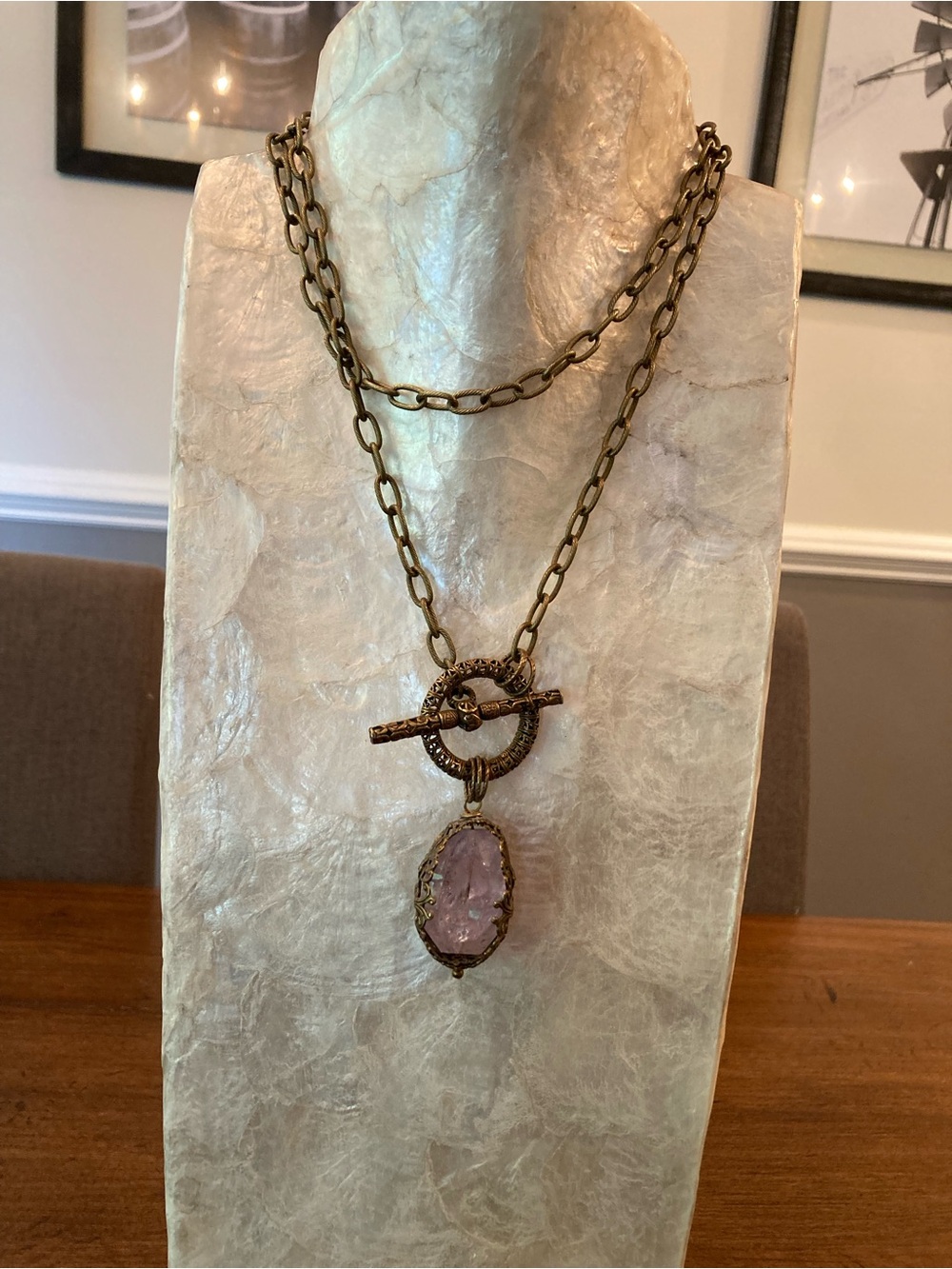 JAN MICHAELS San Francisco Antique Gold Chain Necklace with lavender Pendant